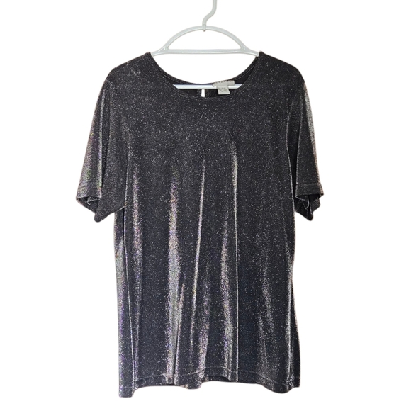 Avenue Charcoal Gray Metallic Glitter Top Short Sleeve Women's Size 18/20 - Picture 4 of 12